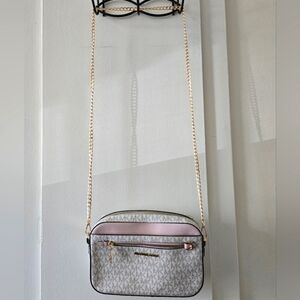 Michael Kors Jet Set Logo Gray and Pink Crossbody Bag EUC